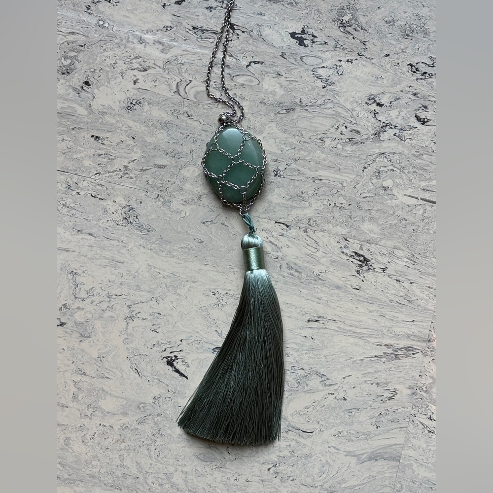 Bean design Necklace of Aventurine With Tassel